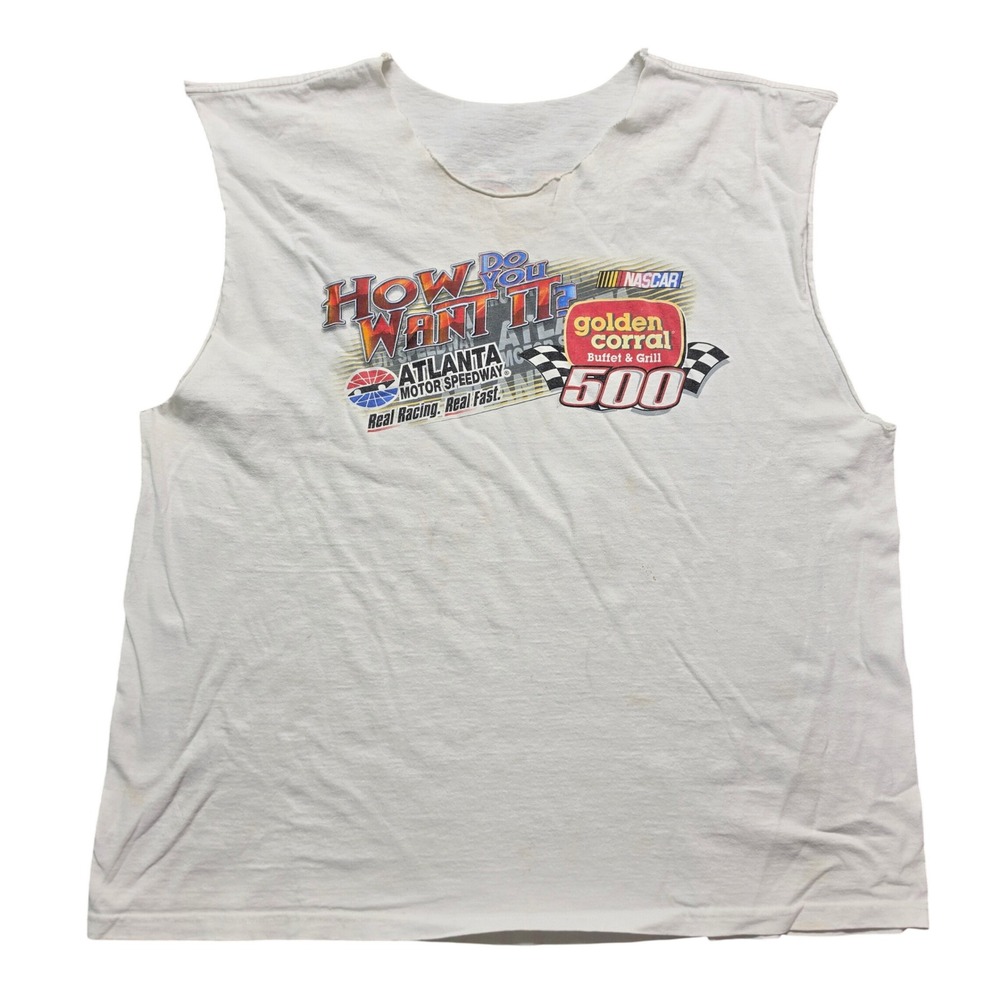 Vintage Y2K Muscle Tee Mens 2XL White‎ NASCAR 2005 Atlanta Motor Speedway 500